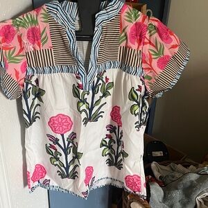 Floral Pink and White Women's Top